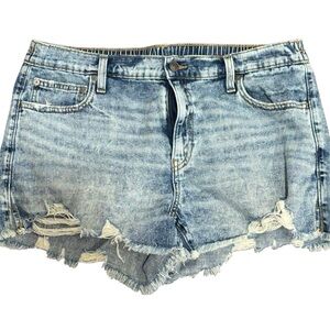 Aerie Blue Jean Shorts with Distressed Raw Hems Size Large